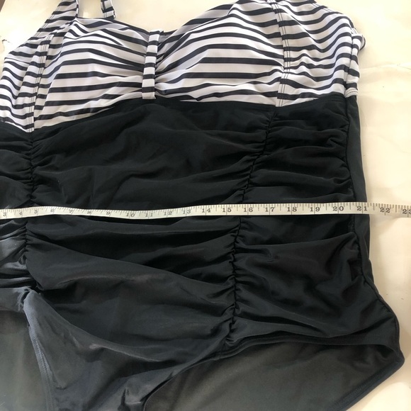 Daci Retro Colorblock Stripes Tummy Control Ruched One Piece Swimsuit Plus 28W - Picture 12 of 13